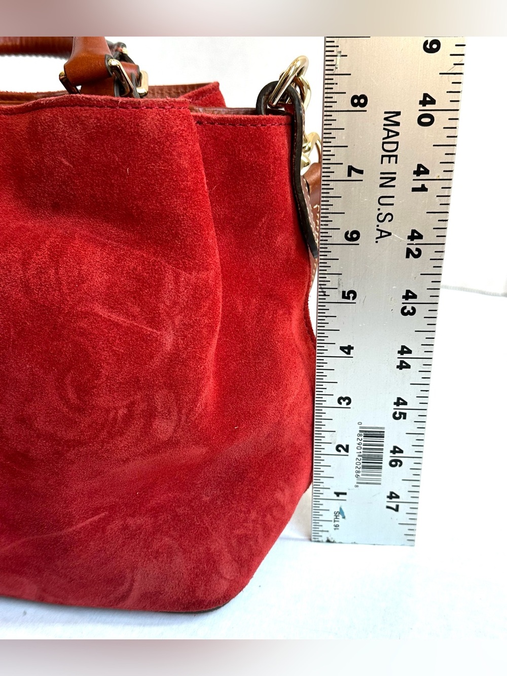 Dooney & Bourke Autumn Orange Suede Brown Leather Trim Medium Satchel Bag Rare - Picture 8 of 12